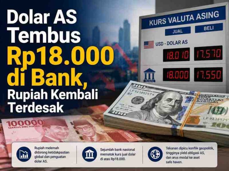 Dolar AS Tembus Rp18.000 di Bank, Rupiah Kembali Terdesak