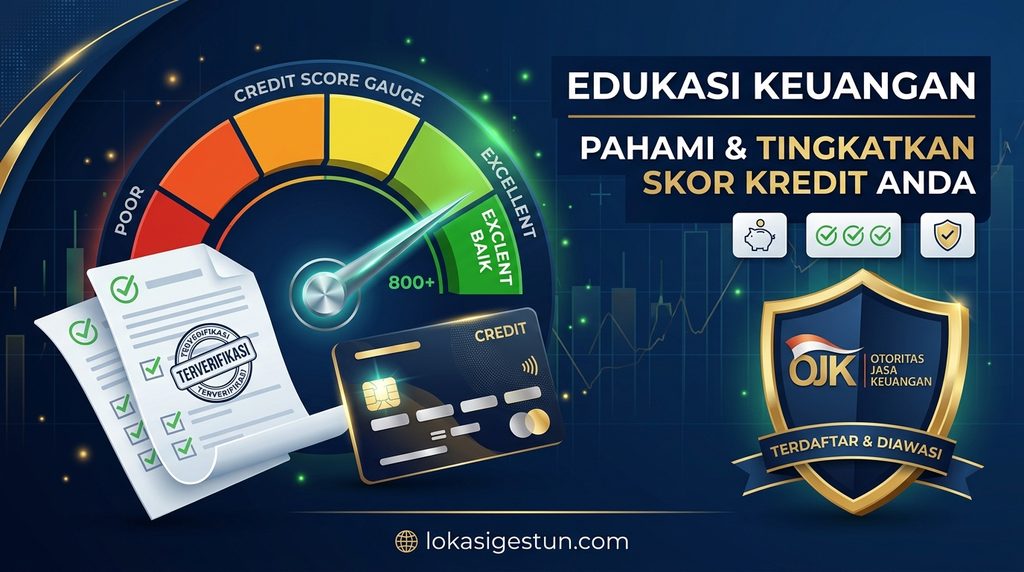 Infografis aturan Bank Indonesia seputar gestun dan tips menjaga skor kredit SLIK OJK di LokasiGestun